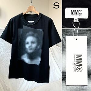 新品 2021AW MM6 メゾンマルジェラ MARGIELA 6 バック ロゴ フェイス ポートレート Tシャツ S レディース 黒 ブラック 送料無料