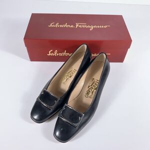 Salvatore Ferragamo 5 1/2 サルヴァトーレ・フェラガモ イタリア製 パンプス レザー ブラック レディース シューズ 箱入