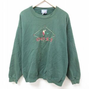 XL/古着 リー Lee 長袖 スウェット メンズ 90s ゴルフ 刺繍 クルーネック 濃緑 グリーン 23nov06 中古 スエット トレーナー