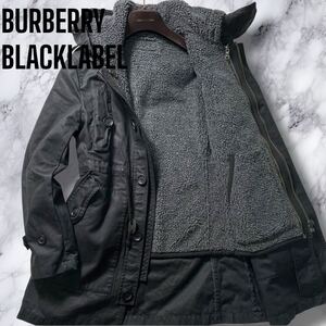 美品!!!2way◎ バーバリーブラックレーベル モッズコート インナー パーカー ボア 極暖 ミリタリー 黒 BURBERRY BLACKLABEL メンズ M