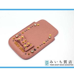 質屋 美品 miumiu マルチケース iQOSケース iPhoneケース ミュウミュウ アイコス リボン スタッズ 30k430−12 みいち質店