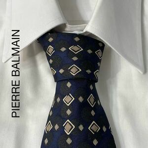 PIERRE BALMAIN ピエールバルマン パターン柄 デザイン シルク ネクタイ フランス製 ネイビー ブラック ライトブラウン TG334