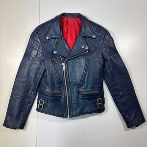 80s Vintage UK Leather Double Riders Jacket Navy 80年代 ヴィンテージ ユーロ ダブル レザー ライダース ジャケット F1254