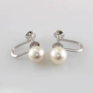 ＜MIKIMOTO＞　K14WG　パール　イヤリング　7.3mm　【CSA9152】