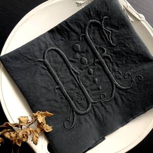 1900年代 フランス 刺繍 はぎれ ダークブラウン 立体 モノグラム イニシャル 創作 素材 衣装 テキスタイル アンティーク