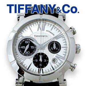 ティファニー TIFFANY&Co. アトラス ジェント クロノグラフ Z1000 自動巻き オートマ レザー ブラック 革ベルト 黒 メンズ 時計 ブランド