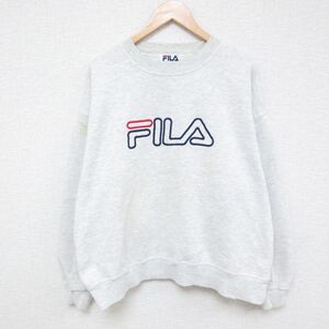 XL/古着 フィラ FILA 長袖 スウェット パーカー メンズ 00s ビッグロゴ 刺繍 大きいサイズ クルーネック 薄グレー 霜降り 24