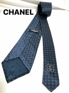  CHANEL シャネル ネクタイ ネイビー系　ココマーク 総柄　送料185円（追跡付）〜　ブランドネクタイ