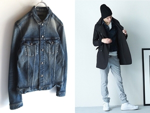 LOOK使用 LOUNGE LIZARD ラウンジリザード HIPOWER STRETCH DENIM ビンテージ加工 ハイパワーストレッチ デニムジャケット 1 インディゴ