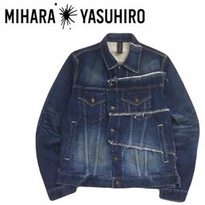 極美 名作 MIHARA YASUHIRO リメイク ドッキング ビンテージ加工 ストレッチ デニムジャケット ジージャン メンズ44 ミハラヤスヒロ2411276