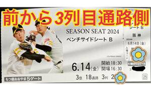 6月14日(水)ソフトバンクホークスvs阪神タイガース戦 交流戦 ベンチサイドシート通路側１枚 ハニーズ近く！