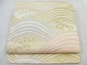 平和屋野田店■夏物　六通柄袋帯　立波文　金糸　逸品　未使用　BAAE1955pk