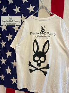 ★日本製★Psycho Bunny★サイコバニー★バックプリント★ビッグロゴ★スカルバニー★半袖Tシャツ★綿100%★ホワイト★白★XLサイズ★