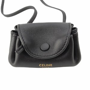 【セリーヌ】Celine　ロゴ レザー ネックストラップ付き コインケース 小銭入れ ブラック 【中古】【正規品保証】214258