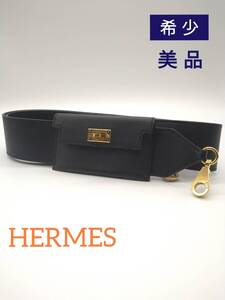 【希少・美品】HERMES エルメス　バンドリエール ケリーポケット エプソン 刻印有り Z　ブラック×ゴールド金具 