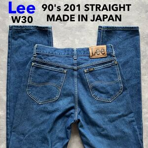 即決 W30 リー Lee 90年代 201 濃紺 レギュラーストレート ライダース カウボーイ・カット 日本製 MADE IN JAPAN 裾チェーンステッチ 廃盤