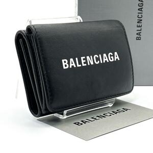 未使用級★BALENCIAGA バレンシアガ 三つ折り 財布 コンパクトウォレット エブリデイ ブラック 黒 レザー 本革