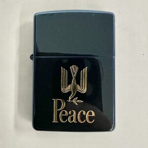 H076-NG8-106 ▲ Zippo ジッポー オイルライター Peace ピース タバコメーカー ブルー 喫煙具 箱付 火花あり