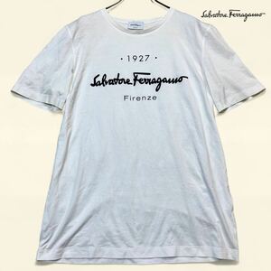 現行/美品●Salvatore Ferragamo《人気デザイン》サルヴァトーレフェラガモ 半袖 tシャツ カットソー トップス ビックロゴ メンズ 白 M