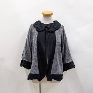 tricot COMME des GARCONS/トリコ コムデギャルソン/異素材切り替えしワンボタン変形ブラウス/袖ティアード/リネン×ウール/ギャザー