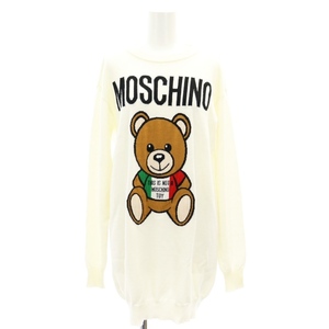 モスキーノ MOSCHINO ロゴ クマ ニットチュニック セーター 長袖 ウール 36 アイボリー /NR ■OS レディース