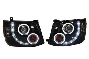 200系 ハイエース 3型 前期 イカリング付 LED レッドアイ インナーブラック ヘッドライト ハロゲン車用 N17