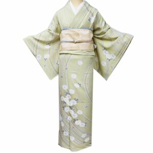 訪問着 着物 未使用 正絹 袷 フォーマル 菊の図 若芽色 多色 身丈164cm 裄69cm L ワイド きもの北條 A1080-7