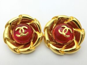 1000円スタート イヤリング CHANEL シャネル #29 ココマーク グリポア レッド/赤系×ゴールド 両耳用 ヴィンテージアクセサリー ONN H209