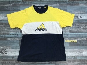 ADIDAS アディダス メンズ 韓国製 トライカラー ロゴプリント 半袖Tシャツ 95 白紺黄色