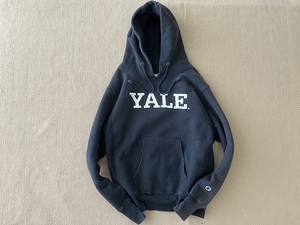 レア YALE 初期ロゴ USA製 赤タグ Lサイズ 12.5oz 肉厚 Champion REVERSE WEAVE プルオーバー パーカー ダークネイビー