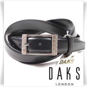 新品1円～★DAKS LONDON ダックス ロンドン 日本製 牛革レザー ビジネスベルト フリーサイズ 黒 ブラック 根元調節可能 本革 本物 ◆3739◆