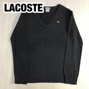 LACOSTE ラコステ コットンニット 44 ブラック Vネック ワニ