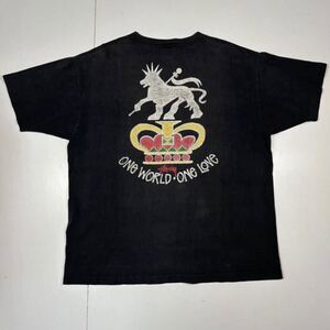 【XL】 80s OLD STUSSY ONE WORLD ONE LOVE Print Tshirt 80年代 ステューシー Tシャツ ラスタライオン 黒タグ USA製 2枚タグ T686