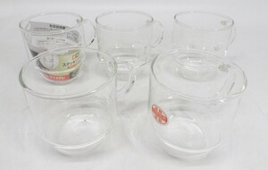 21●a267☆未使用保管品　洋食器　IWAKI　耐熱ガラス　スタッキングマグ　5個まとめ　パイレックス　電子レンジOK　現状渡し