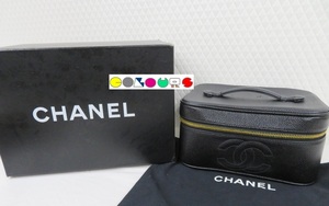 〔COLOURS〕 訳あり極美品■ヴィンテージ■横型バニティ■黒■キャビアスキン■ＣＨＡＮＥＬ