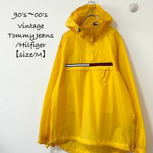 90s〜00s★TommyHilfiger★トミーヒルフィガー/ジーンズ★ナイロンアノラックパーカー/フーディー★イエロー/黄★M