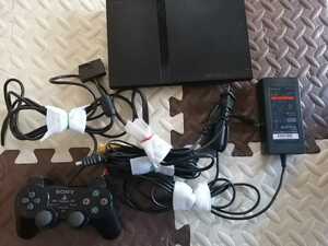良品 SONY PS2 PlayStation2 プレステ2 本体1式 SCPH-77000 薄型 動作確認済 黒　即決　