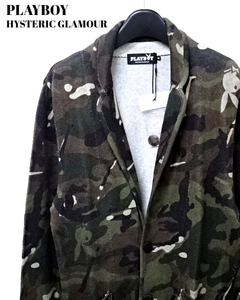 M【HYSTERIC GLAMOUR PLAYBOY CAMO JACKET 1241NJ01 CAMO ヒステリックグラマー PLAYBOY 迷彩 ニット ジャケット プレイボーイ】