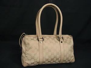 1円 ■美品■ GUCCI グッチ 30458 213317 GG柄 GGキャンバス×レザー ハンドバッグ ミニボストン トートバッグ ピンクベージュ系 FL0365