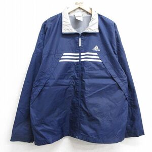 L/古着 アディダス adidas 長袖 ナイロン ジャケット メンズ 90s ワンポイントロゴ 紺 ネイビー 内側メッシュ 25jan18 中古 アウター ウイ