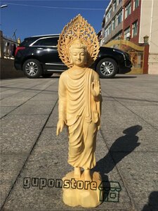 実物写真 仏像 釈迦如来 立像 木彫り 置物 仏壇仏像 祈る 厄除け 高級天然木