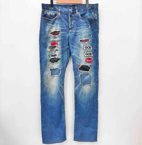 HYSTERIC GLAMOUR GOD PATCH DENIM ゴッド パッチ デニム スリムストレートパンツ 02182AP21 ストリート ポリエステル サイズL