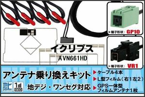 フィルムアンテナ GPS一体型ケーブル セット 地デジ ワンセグ フルセグ イクリプス ECLIPSE DTVF12 同等品 AVN661HD VR1 対応 高感度