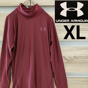 UNDERARMOUR（アンダーアーマー）長袖インナーシャツ XL えんじ色 美品（最終）（Sp51）モックネックワンポイントロゴ アンダーウェア ■猫