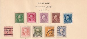 12 米国【未済混合】＜「1910-11 SC#374-382 1908年シリーズ・コイル」 9種揃 / リーフ切取り(ヒンジ貼) ＞