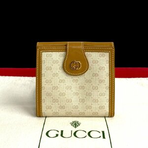 ほぼ未使用 GUCCI グッチ オールドグッチ ヴィンテージ マイクロ GG レザー 二つ折り 財布 ミニ ウォレット ベージュ アイボリー 75624