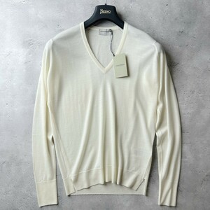 新品 JOHN SMEDLEY ジョンスメドレー PEPIN SWEATER メリノウール スリット入り Vネック 長袖 ニット セーター メンズ S スノーホワイト