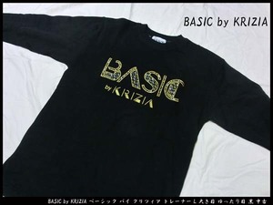 ■BASIC by KRIZIA ベーシック バイ クリツィア 刺繍ロゴ トレーナー L 綿100% 大き目 ゆったり目 黒 中古 