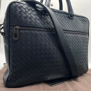 【近年モデル/美品】ボッテガヴェネタ BOTTEGA VENETA ビジネスバッグ ブリーフケースイントレチャート 2way メンズ ネイビー 紺 レザー