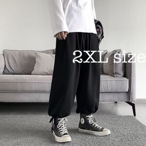 ワイドパンツ ボトムス スウェット ガウチョパンツ 袴パンツ ユニセックス メンズ レディース ブラック 黒 XXL